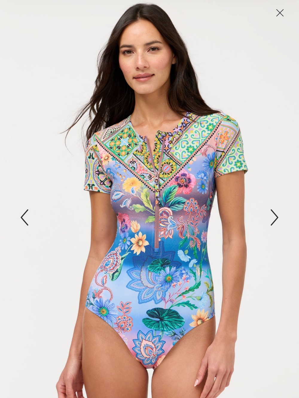 Johnny Was Lilliana Short Sleeve One Piece Swimsuit Size Small NWT